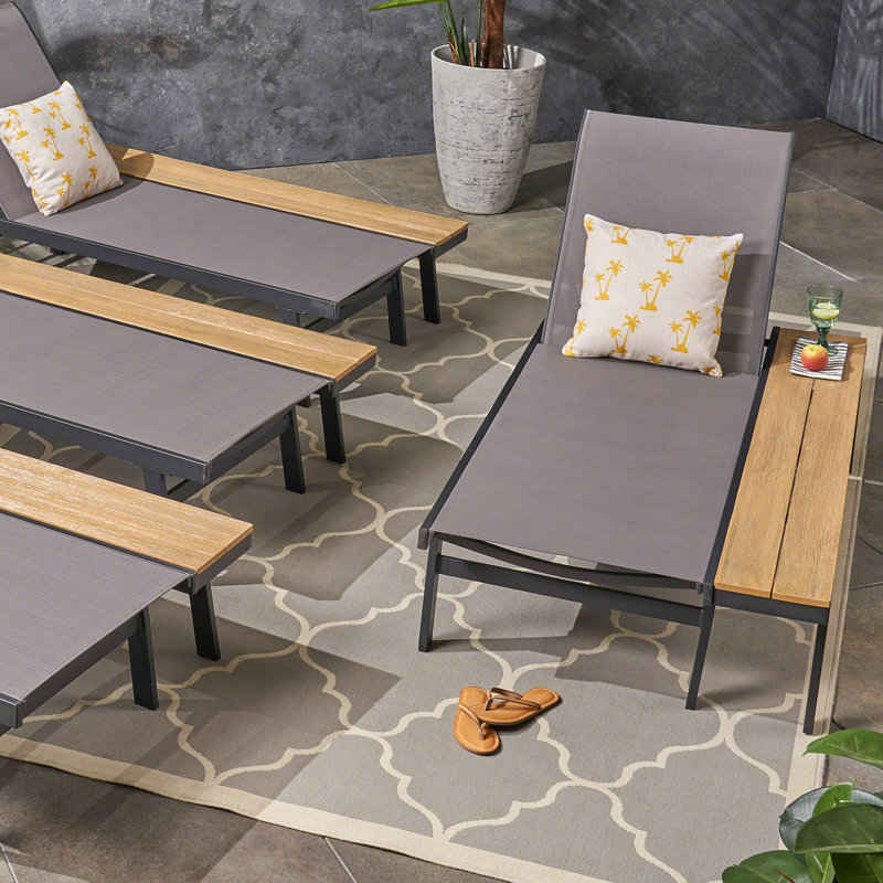 Union Rustic Absinthe Outdoor Metal Chaise Lounge Set with Table